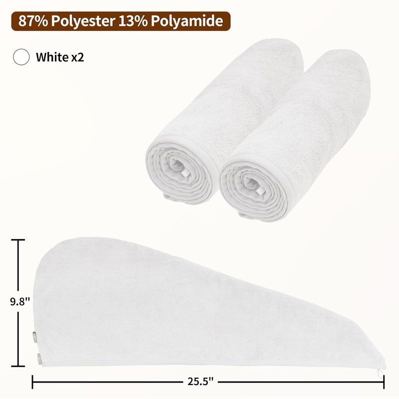 NEXCOVER Hair Towel Microfiber, 2 Pack White 9.8 inch X 25.5 inch Hair Wrap,Ultra Absorbent Hair Turbans,Fast Drying Head Towels for Women Wet Hair,Long,Curly,Thick,Frizzy Hair - Image 4